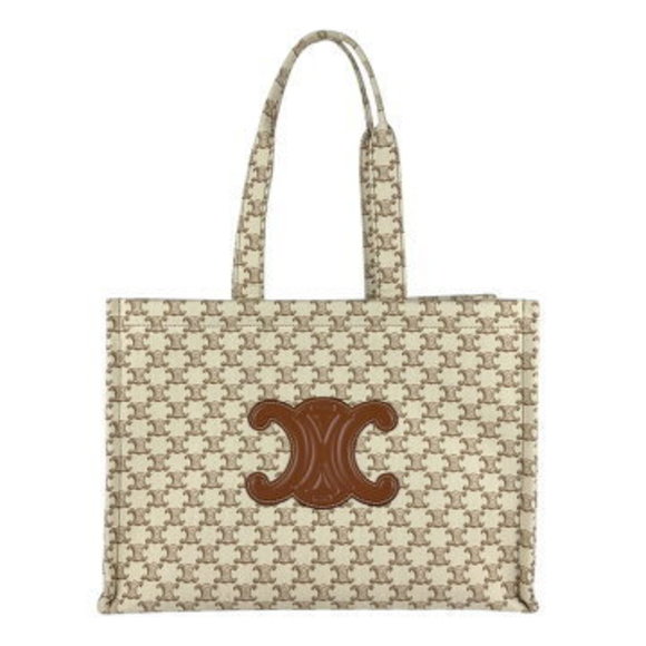 Celine Cabatais Canvas Shoulder Bag Beige Brown - Picture 1 of 5